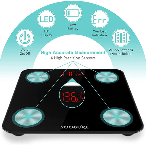 Yoobure Digital Weight Scale for Body Weight and Fat, Highly Accurate Bluetooth Body Fat Scale Body Composition Analyzer Health Monitor BMI Scale, Smart Scale with Smartphone App Sync€¦