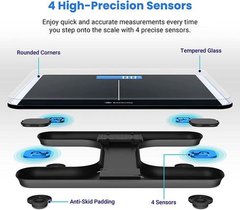 Etekcity Bathroom Scale for Body Weight and BMI, Smart Bluetooth Digital Weighing Scale, Upgraded Version of eb9380h Scale, Free VeSync App, Rounded Corner, 11 x 11 inches, 0.1lb/ 0.05kg, 400 Pounds