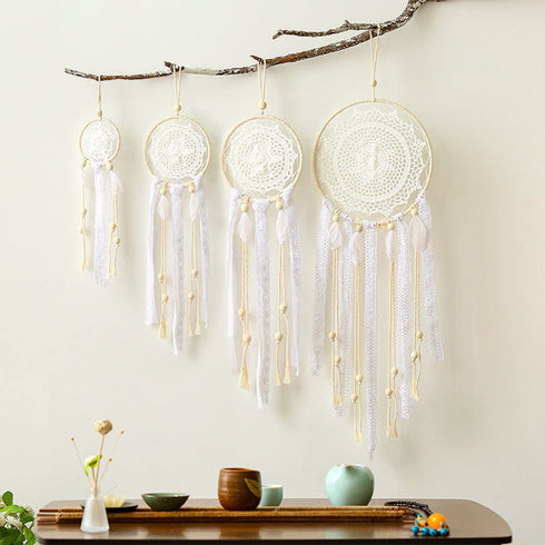 Hiplus Boho Handmade Native Macrame Dream Catchers,Wedding Party Favor,Nursery Decor,Baby Shower,Birthday Gift,Bedroom Wall Ornaments Car Hanging Decoration ¦ (4 PCS Round Shape)