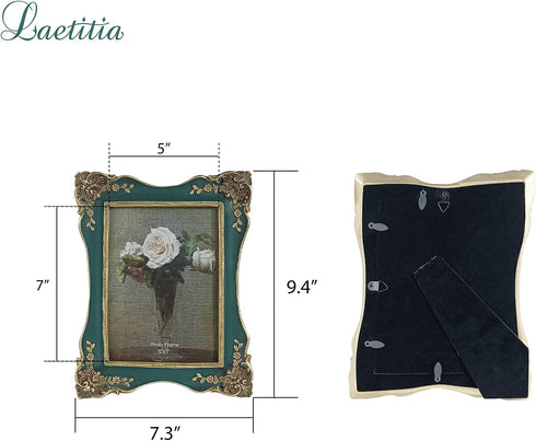 Laetitia Vintage Picture Frame 5x7 Inch/ 8x10 Inch, Elegant Antique Photo Frames with Glass Front, Photo Display, Tabletop Wall Hanging, Gift Ideas, Christmas Gift Idea, Golden pattern (Green, 5 x 7 Inch)