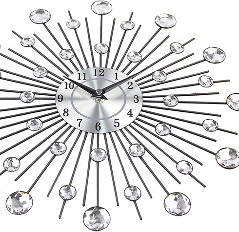 Timelike 3D Crystal Wall Clock - Celebration Decorative Metal Wall Clock, Sparkling Bling Diamond-Studded Silver Wall Clock Wall Decor for Kitchen, Living, Room Bedroom