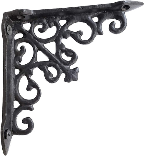 4 Pack Heavy Duty and Thick Cast Iron Victorian Shelf Bracket, Antique Black, Small 5x1x 5 inches, L-Shaped Shelf Bracket, DIY Projects, Hardware Included, JS-90-061 by North American Country Home