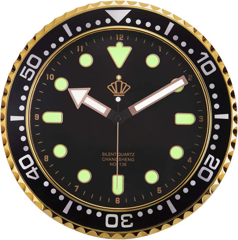 Lafocuse Black Wall Clock Glow in Dark Non Ticking Silent with Luminous Tick Mark Garage Design Quarz Clocks for Living Room Bedrooms 12 Inch