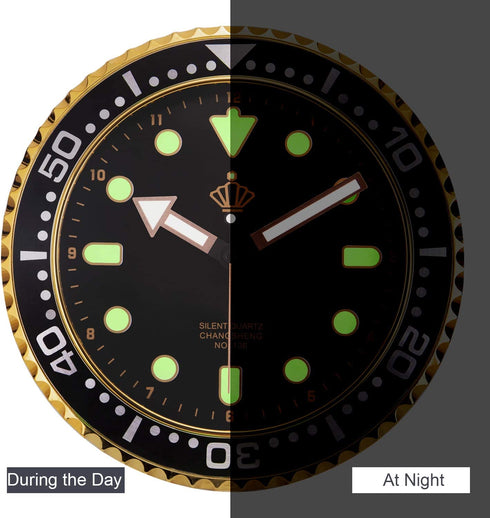 Lafocuse Black Wall Clock Glow in Dark Non Ticking Silent with Luminous Tick Mark Garage Design Quarz Clocks for Living Room Bedrooms 12 Inch