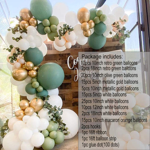 DIY Retro Olive Green White Balloon Arch Garland Kit-4sizes,119pcs,White,Macaron Orange,Sage Green,Chrome Gold Balloons for Baby&Bridal Shower, Birthday Party, Wedding, Grad, Anniversary Party