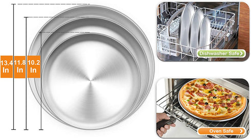 TeamFar Pizza Pan, 10? & 12? & 13.4?, 3 Pcs Pizza Pan Set Stainless Steel Pizza Pan Round Pizza Oven Pans Tray for Baking Serving, Healthy & Rust Free, Heavy Duty & Dishwasher Safe