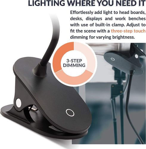 Newhouse Lighting NHCLP-USBC-BK Black Plastic Flexible and Dimmable Clip Light Clamp-Style Energy-Efficient LED Lamp with USB-C Charging Port for Office or Bedroom Use