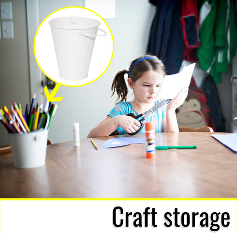 Houseables Galvanized Buckets, Metal, White, 4.5" W x 5" H, 12 Pack, Tin, Party Supplies, Mini Toy Container, Decorative Bucket With Handle, For Candy Bars, Crafts, Vase, Favors