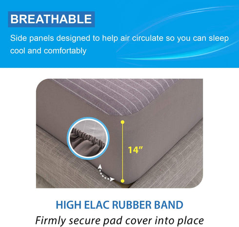 RECYCO Waterproof Mattress Protector Twin Size, Super Soft Breathable Mattress Pad Cover for Comfort & Protection, Noiseless Premium Cotton Terry Bed Mattress Cover (Grey Stripe)