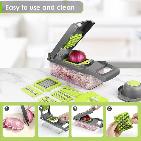 Vegetable Chopper - Time-and Labor-Saving Food Chopper - Pro Onion Chopper Vegetable Cutter and Dicers ?12 in 1 Multifunctional Veggie Chopper?Container for Salad Potato Carrot Garlic
