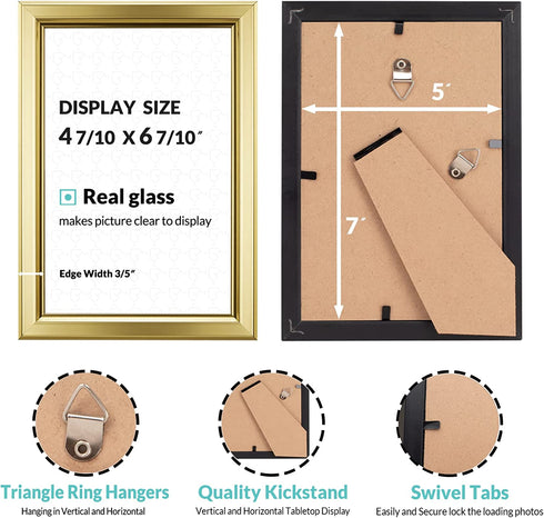 LaVie Home 5x7 Picture Frames (12 Pack, Gold) Simple Designed Photo Frame with High Definition Glass for Wall Mount & Table Top Display, Set of 12 Classic Collection