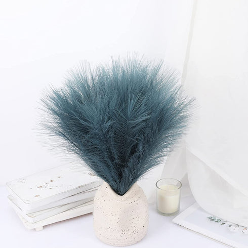 lulute 6 Stems Faux Pampas Grass,17 inch Artificial Pampas Grass,45cm Fake Dried Pompous Grass Branches,Decor for Home Kitchen Garden Party Photographing,Flower Arrangement Vase?Lake Blue?