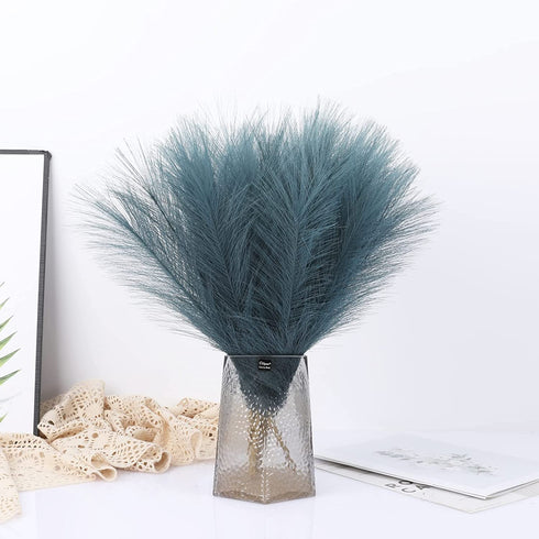 lulute 6 Stems Faux Pampas Grass,17 inch Artificial Pampas Grass,45cm Fake Dried Pompous Grass Branches,Decor for Home Kitchen Garden Party Photographing,Flower Arrangement Vase?Lake Blue?