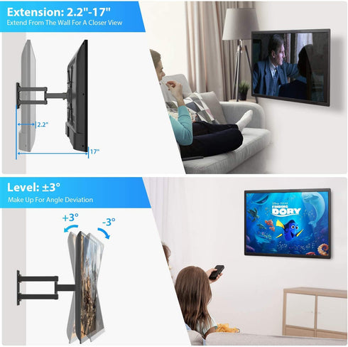 Full Motion TV Wall Mount Bracket, Articulating Arms Swivel Tilt Extension Rotation, Fits Most 26-55 Inch Flat Curved LED LCD OLED TVs, Max VESA 400x400mm Holds up to 88lbs by Pipishell
