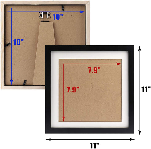 10x10 Black Picture Frames Square Classic Natural Wood 2 Pack for Wall Mounting and Tabletop Display