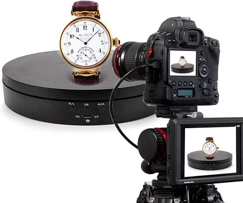 Leadleds 360 Degree Turntable Display Stand, 3 Speeds Electric Rotating Display Stand for Photography Video Shooting Props Jewelry (Black)