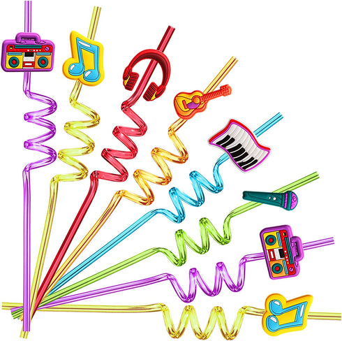 24 Music Drinking Straws for Kids Tik Tok Rockstar Rock N Roll Birthday Party Supplies Favors with 2 PCS Cleaning Brushes