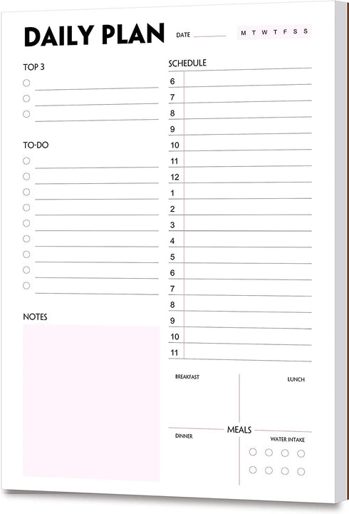 Daily Planner Notepad - A5 Calendar, Scheduler, Organizer with Priority, To Do List, Appointments, Notes, Meals and Water Intake Tracker, 50 Undated Tear-Off Sheets Planning Pad, 5.8"x8.25"