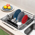 SANNO Large Expandable Dish Drying Rack with Removable Utensil Silverware Holder,Deep Large Dish Rack Over The Sink in Sink On Counter,Dish Drainers Stainless Steel