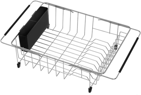 SANNO Large Expandable Dish Drying Rack with Removable Utensil Silverware Holder,Deep Large Dish Rack Over The Sink in Sink On Counter,Dish Drainers Stainless Steel