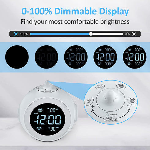 Welgo Digital Alarm Clock Radio-0-100% Dimmer, 6 Sounds Adjustable Volume, Weekday/Weekend, FM Radio with Sleep Timer, Snooze, Battery Backup, 2.4''LCD Display, Headphone Jack, Small Size for Bedside