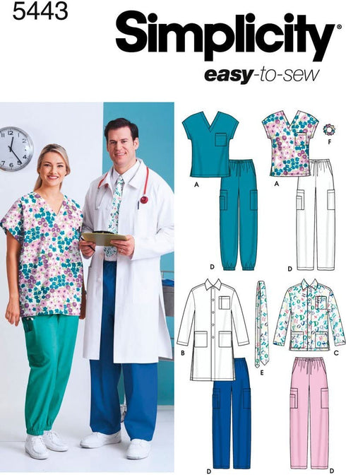Simplicity Easy To Sew Men and Women's Scrubs and Doctor's Outfit Costume Sewing Pattern, Sizes XL-XXXL