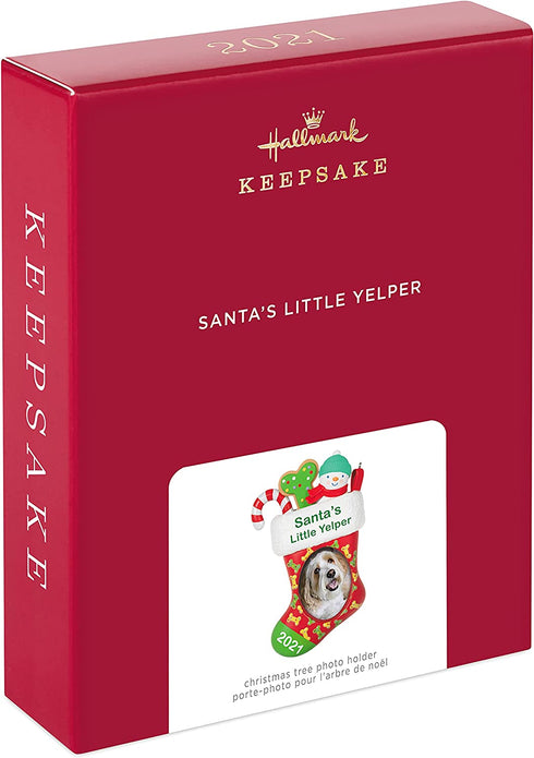 Hallmark Keepsake Christmas Ornament, Year Dated 2021, Santa's Little Yelper Dog Stocking Photo Frame