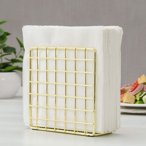 MyGift Modern Gold Metal Standing Napkin Holder with Wire Grid Design, Upright Dining Table Cocktail Napkin Holder
