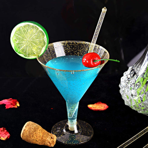Liacere 24 Pack Gold Glitter Plastic Martini Glasses - 6.25oz Disposable Cocktail Glasses - Plastic Margarita Glasses Perfect for Wedding & Party