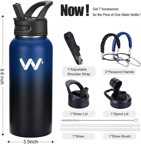 WEREWOLVES 32 oz Insulated Water Bottle With 3pcs Handles & Straw Lid & Spout Lid,Reusable Wide Mouth Vacuum Stainless Steel Water Bottle for Adults