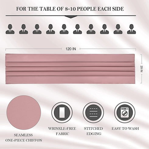 Netany 4PCS Dusty Rose Chiffon Table Runner 29x120 Inches, Romantic Sheer Fabric for Wedding Decorations, Baby Shower and Birthday Party Cake Table Decorations