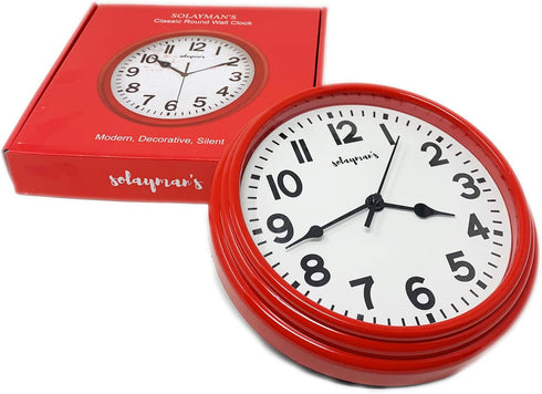 Solayman's Ultimate Silent Wall Clock with Non-Ticking Quartz Movement, Easy to Read Classic Round Wall Clock for Living Room Decor, Bedroom, Kitchen, Office, Classroom- Red Wall Clock