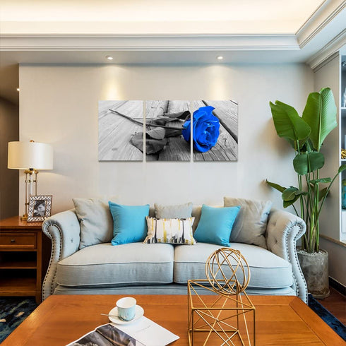 Flower Painting Family Wall Decor for Living Room 3 Pieces Floral Canvas Wall Art Modern Blue Rose Picture Print Bedroom Bathroom Kitchen Home Decoration Artwork