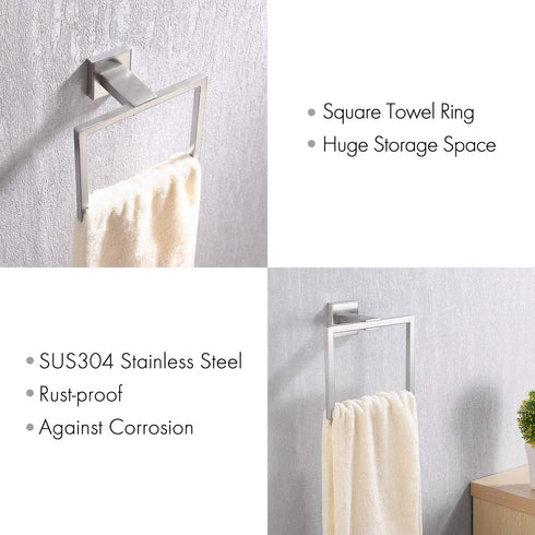 KES Bath Towel Ring Towel Hanger SUS 304 Stainless Steel Bathroom Accessories Contemporary Hotel Square Style Wall Mount, Brushed Finish, A2480-2