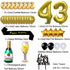 Gold 43rd Birthday Decorations Kit, Cheers To 43 Years Banner Balloons 43rd Cake Topper Birthday Sash Gold Tinsel Foil Fringe Curtains for 43 Birthday&Anniversary Decorations