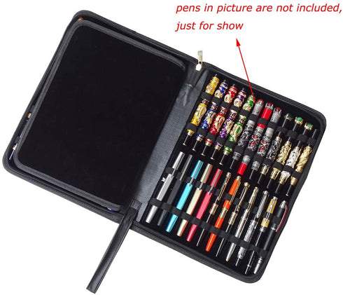 48 Fountain Pen Case PU Leather, Rollerball Pen Display Holder Bag, Pouch Large Capacity for your Collection - Black