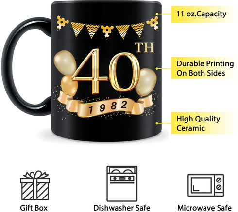 Greatingreat 1982 Old Time Information-40th Birthday Mug, Happy 40 Birthday Party, Turning 40 Birthday, 40th Bday For Her & Him, Forty Birthday Mug, Milestone Birthday