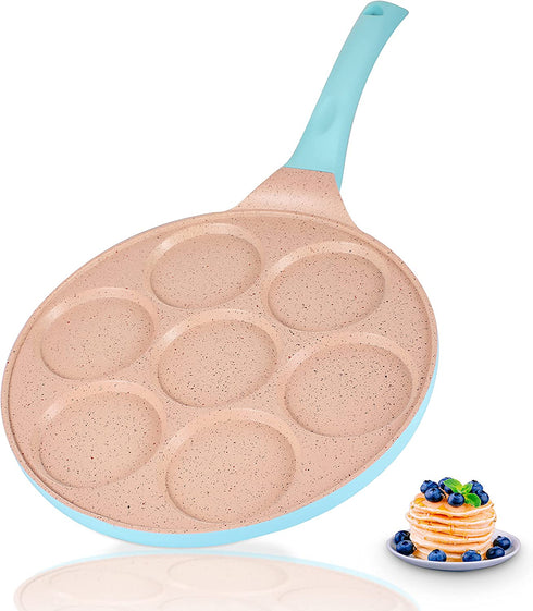 FRUITEAM Griddle Pan, Pancake Pan Nonstick 10 Inch Pancake Maker Mini Pancake Mold Pan 7-Cup Blini Pan Grill Pan for Kids Gifts Cake