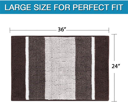 Luxury Chenille Plush Floor Door Mat for Kitchen Entryway, Gradient Chocolate Stripe Pattern Machine Washable Mat, Slip-Resistant Absorbent Shaggy Bath Rug for Bathroom, 24x36 inch