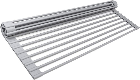 Generic Roll Up Dish Drying Rack,Over The Sink Dish Rack Kitchen Rolling Dish Drainer Multipurpose Foldable Over Sink Kitchen Drainer Rack for Cups Fruits Vegetables(Warm Grey ,17x13.5 inch) (1)