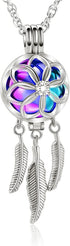 shajwo Cremation Jewelry Dream Catcher Urn Necklaces for Ashes Flower Feather Keepsake Memorial Hollow Pendant for Women Men