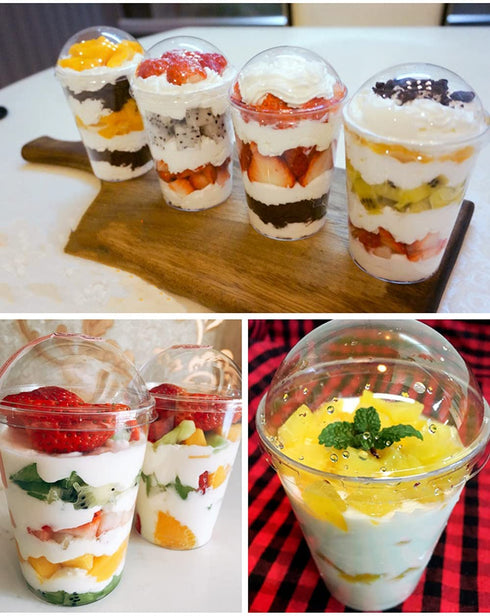 9oz Disposable Clear Plastic Cups with Dome Lids No Hole - (50 Sets) PET Dessert Cups for Kids, for Ice Cream, Parfait,Cupcake€¦
