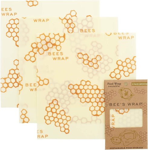 Bee's Wrap - Medium 3 Pack - Made in the USA with Certified Organic Cotton - Plastic and Silicone Free - Reusable Eco-Friendly Beeswax Food Wraps - Medium (10" x 11")