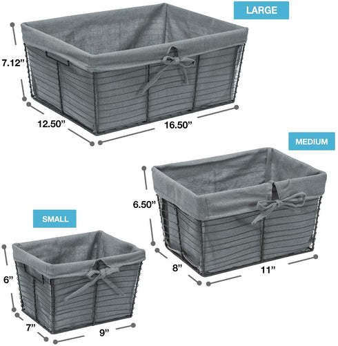 Sorbus Organizer Wire Basket Bin Storage Set, Removable Fabric Liner, Rustic Farmhouse Open Home Bins & Decorative Baskets for Shelves in Laundry Room, Bathroom, Kitchen, (Gray, Set of 5)