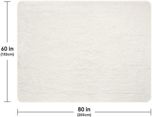 Toneed Soft Fluffy Throw Blanket for Girl Room, Plush Faux Fur Wool Blanket, 60'' x 80'' Furry Sherpa Reversible Fleece Blanket for Sofa, Couch, Bed and Home Decor, Creamy