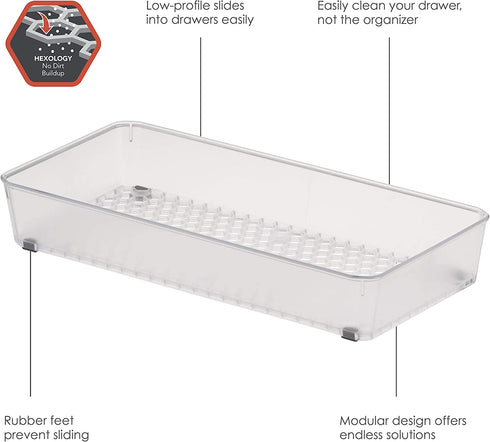 Spectrum Diversified Hexa 6" x 12" x 2" Buildup-Resistant Kitchen & Bathroom, Easy-to-Clean Kitchen Utensil Drawers, Desk Organizer Tray, 6 x 12, Clear Frost