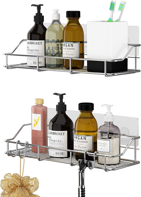 TESOT Adhesive Bathroom Shelf Organizer Shower Caddy Kitchen Storage Rack Wall Mounted No Drilling SUS304 Stainless Steel - 2 Pack