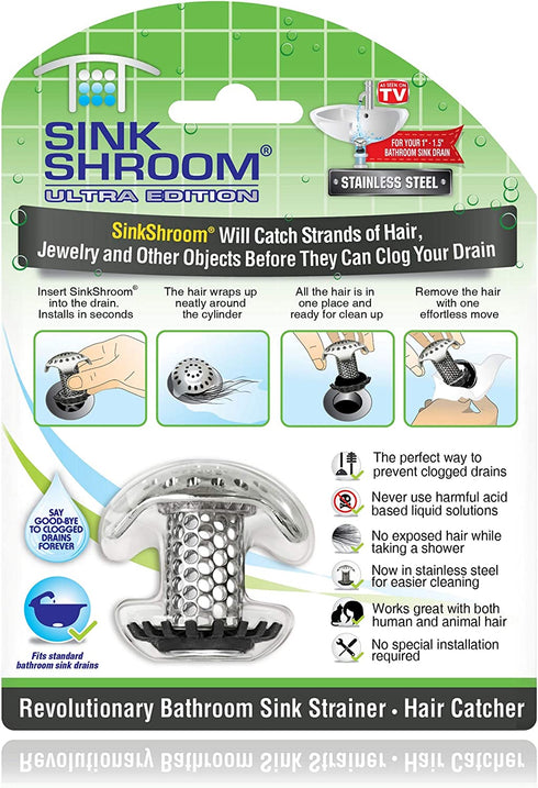 SinkShroom Ultra Revolutionary Bathroom Sink Drain Protector, Stainless Steel