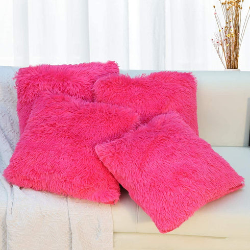 JOTOM Deluxe Throw Pillow Cover Case Decorative Soft Plush Cushion Cover Sofa Car Bedroom Home Decor Couch,17 x 17 Inches,Set of 4 (Plush|Hot Pink)