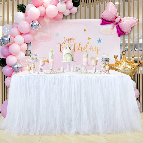 White Tulle Table Skirt Tutu Table Skirts for Rectangle Tables 4ft Fluffy Table Skirt for Wedding Bridal Baby Shower Birthday Party
